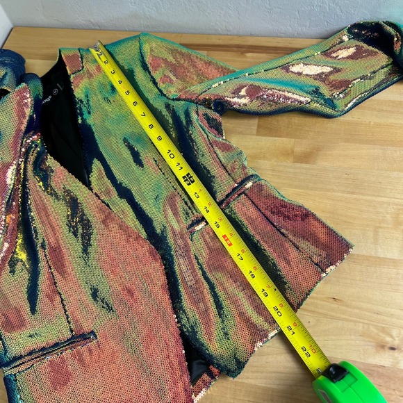 BLANKNYC Iridescent Sequin Blazer Size XS Blue Green Jacket Open Front Formal - Picture 11 of 12